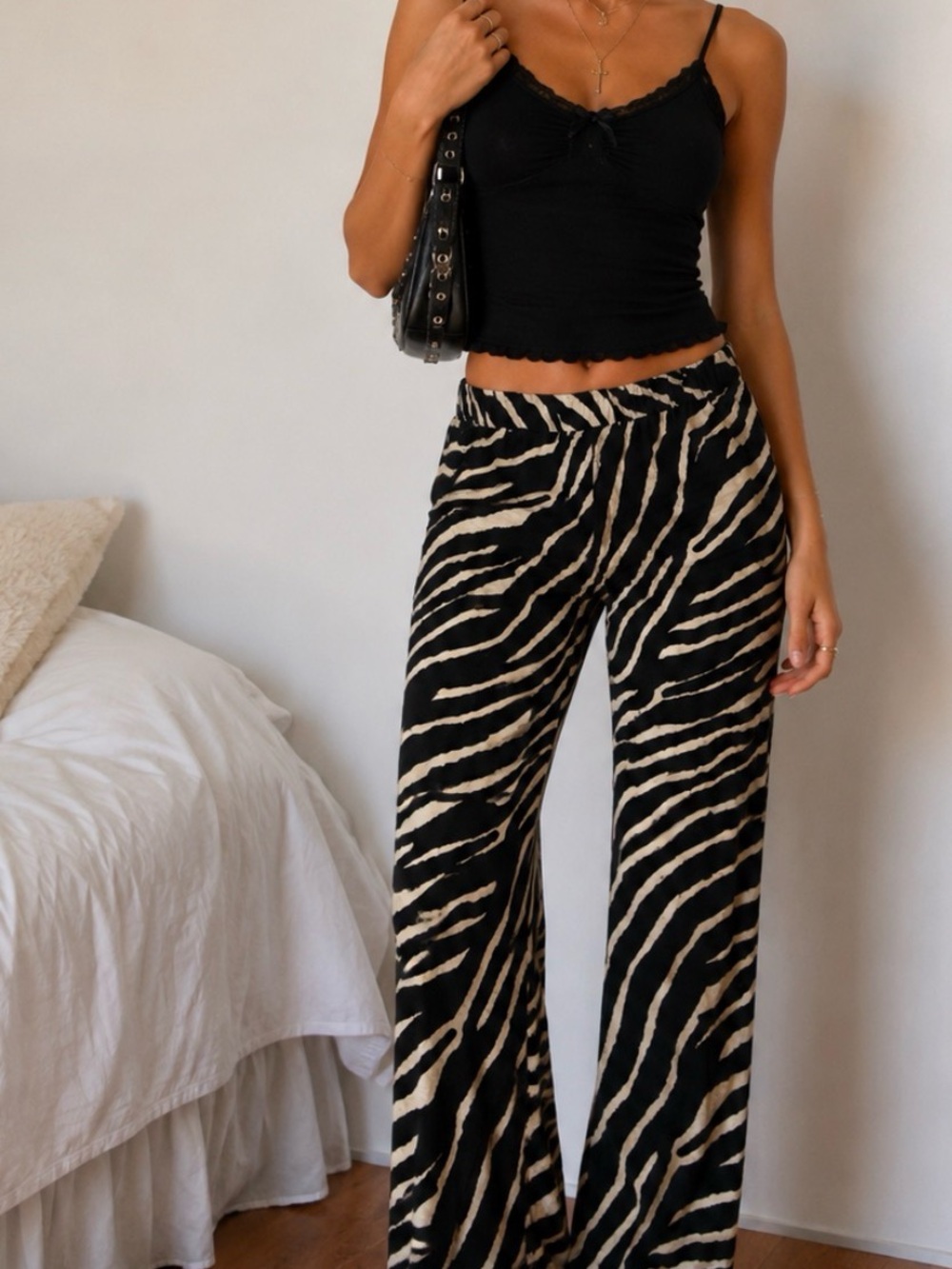 Sincerely Jules Black & Cream Zebra Wide-Leg Pants